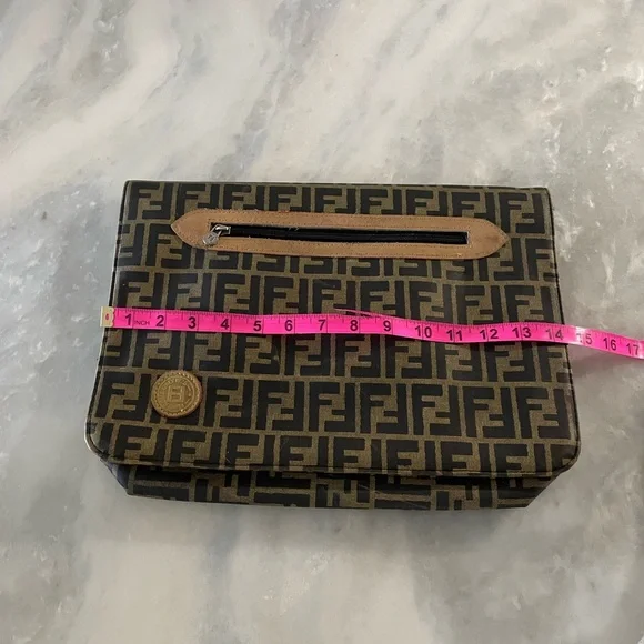 Vintage FENDI Zucca Large Document Hand Bag Pouch Canvas Leather Brown - Picture 12 of 15